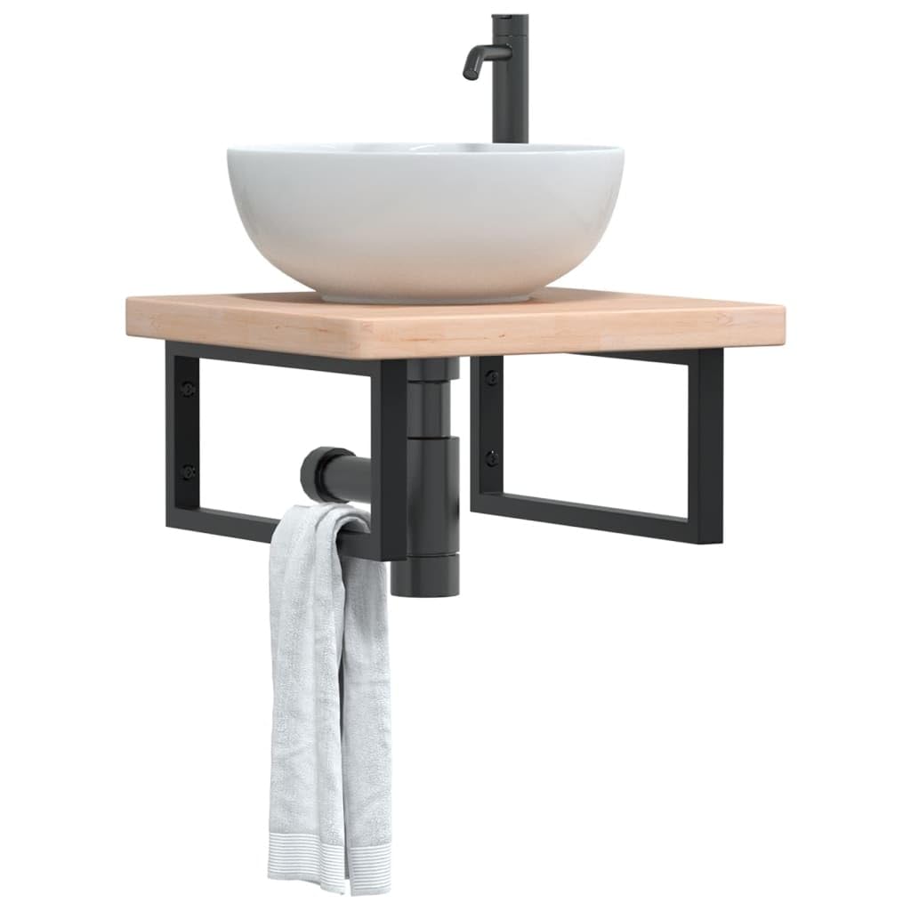Tapa de lavabo con 2 soportes de acero y placa de madera de roble, incluye 2 tornillos de expansión M8 por soporte y tornillos M5 x 18 para el montaje
