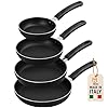 AKITAInk Set 4 Padelle Antiaderenti 16-20-24-28cm | Alluminio Leggero, Rivestimento PFOA Free, Fondo Antiaderente, Manici Soft Touch Made in Italy