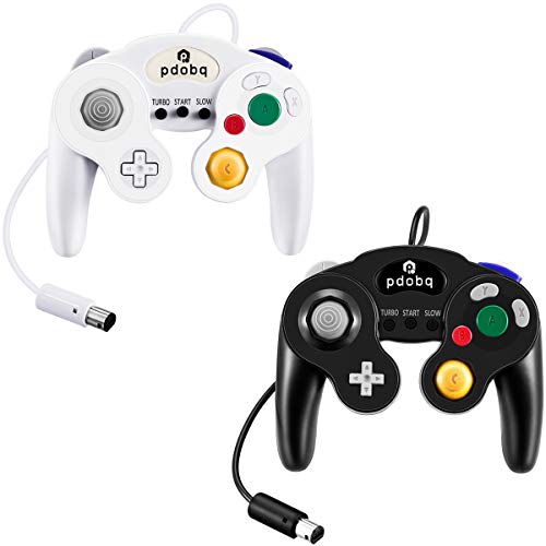 pdobq Wired Controller for Gamecube and Wii and Wiiu and PC, 2 Pack Classic Wired Controller for Gamecube and Super Smash Bros with Turbo Features