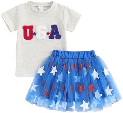 Toddler 4th Of July Outfit Baby Girl USA T-Shirt And Tulle Tutu Skirts Little Girls Dress Fourth Of July Clothes