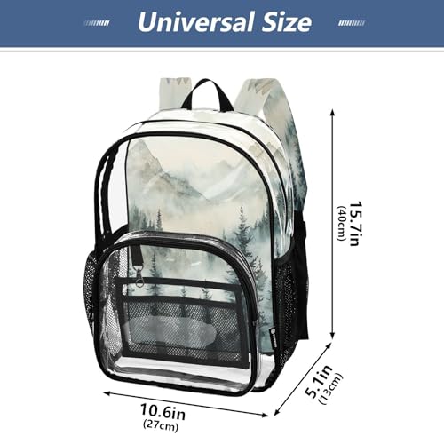 Dark Green Mountain Clear Backpack - Stadium Approved Large 15.7-inch Waterproof Transparent Bag for Sports, Concerts, Work, Travel#4204