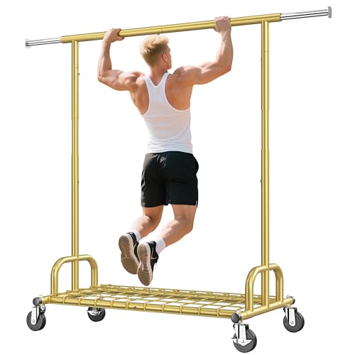 Image of Raybee Gold Clothing Rack, 530LBS Heavy Duty, Space-Saving Storage