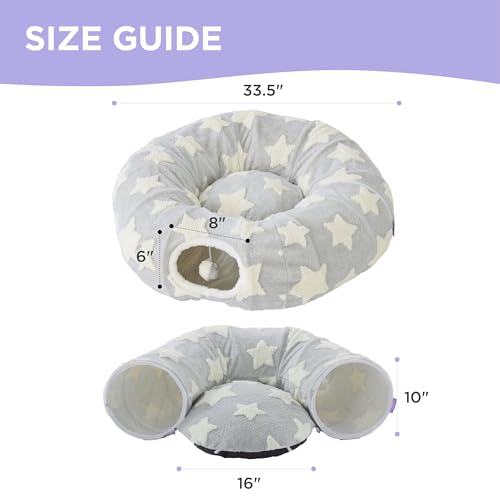 Image of Lesure Donut Cute Jacquard Cat Tunnel Bed Kitten Toys for Puppy Bunny | 33.5x33.5x10in,Round Cat Bed Tube for Indoor Cats Rabbit Dog,Pet Peekaboo Cave Toy,Spiral Hideaway,Washable Cushion,Grey