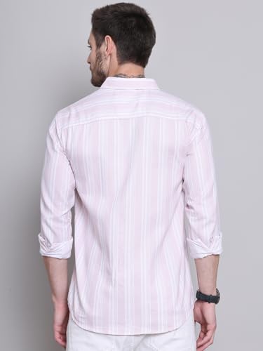 Image of Majestic Man Men Cotton Classic Slim Fit Opaque Striped Casual Shirt