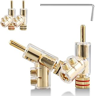 Tertullus 4 Pcs Angled Banana Plugs Gold Plated Audio Speaker Banana Plugs 4mm Screw Locking For Speaker Cable 7mm