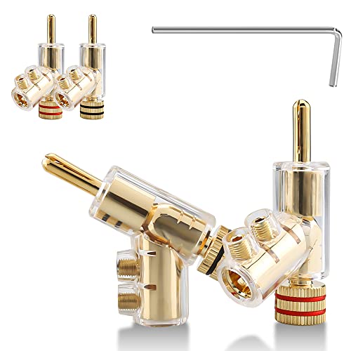 Tertullus 4 Stück High End Winkel Spreizbar Verriegelbare Bananenstecker Abgewinkelte Winkel Steckverbindung Steckverbinder Vergoldet Lautsprecherstecker Für Lautsprecherkabel Bis 6mm