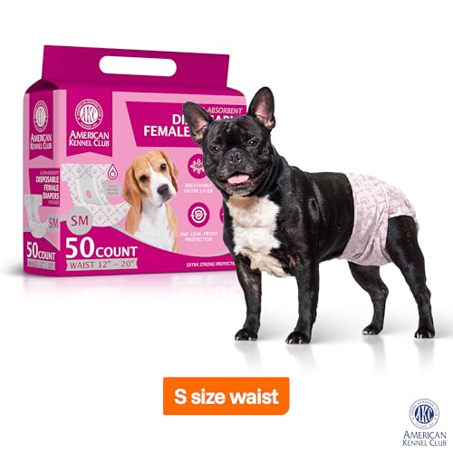 American Kennel Club Female Dog Wrap, Disposable Diapers with Wetness Indicator, Small, 50 Count