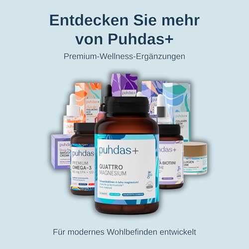 puhdas+ Quattro Magnesium | Hochdosiert | 60 vegane Kapseln | Magnesium-Komplex aus Magnesiumtaurat, Magnesiummalat, Magnesiumcitrat & Magnesiumhydroxid | Hergestellt in Finnland