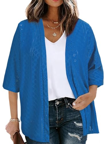 Image of Eytino Plus Size Cardigan for Women Half Sleeve Knitted Jacquard Summer Kimono Cover up Tops(1X-5X)