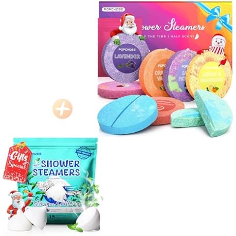 POPCHOSE Shower Steamers Aromatherapy - Christmas Stocking Stuffers, Birthday Gifts for Women, Mom, Men, Self Care Gifts with Natural Essential Oil, Stress Relief & Home Spa Shower Bombs Cover