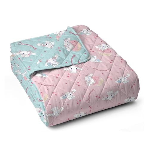 Image of Northwest Sanrio Cinnamoroll Reversible Quilted Throw, Kawaii Cherry Cupcake Pattern, for Anime Fans, Game Room, Chair or Couch, 60 x 80 Inches