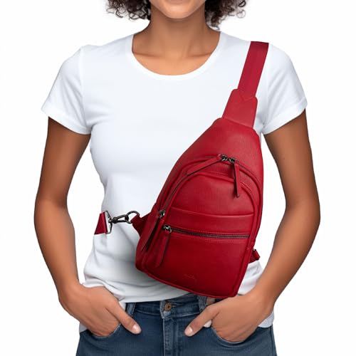 Image of Alldaily Large Sling Bag for Women Crossbody Purse Leather Fashionable Trendy Chest Bag for Travel, Fanny Pack (Red)