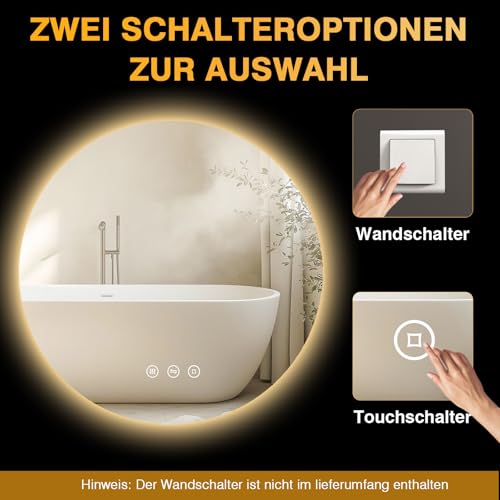 PESENXAN Badezimmerspiegel mit Beleuchtung 70cm, LED Spiegel Bad mit Licht, 3 Lichtfarben, Antibeschlag, Dimmbar, Touch-Schalter… – Ansicht 5