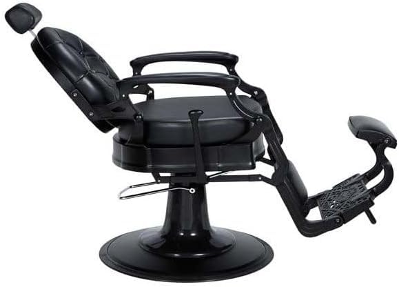 Genérico Sillón Clásico de Barbero hidráulico Estilo Vintage con reposapies Integrado Modelo Check Negro