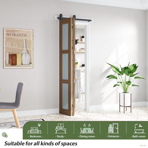FREDBECK Bi-fold Barn Door 28X84(Double 14x84) with Frosted Glass and Hardware Kit Included, Water-Proof PVC Surface for Bedroom,Bathroom,Assembly Required by FREDBECK - Image 2