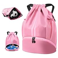 BROTOU Unisex Drawstring Backpack, Waterproof Gym Bag, Large Oxford PE Pack, Students School Backpack, Durable Sports Ball Bag, with Shoe Bag (A, Pink)