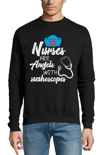 Pull infirmière en coton noir Angels with Stethoscopes pour femme et homme