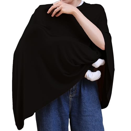 Image of Seejoy Nursing Cover for Breastfeeding, 360°Full Coverage Nursing Poncho, Rayon Soft & Breathable Breastfeeding Cover up (Smooth Rayon, Black)