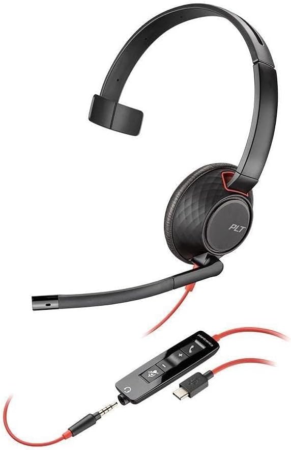 207577-03 Blackwire C5210 Headset - Mono - USB Type A - Wired - 20 Hz - 20 kHz - Over-The-Head - Monaural - Supra-Aural - Noise Cancelling Microphone