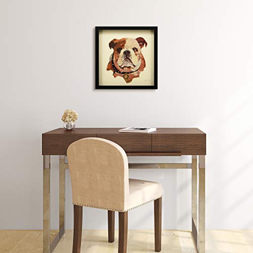 Empire Art Direct Dimensional Collage Framed Graphic Paper Under Glass Wall Art By Alex Zeng Ready To Hang, 17" X 17", English Bulldog Pup #TOP2