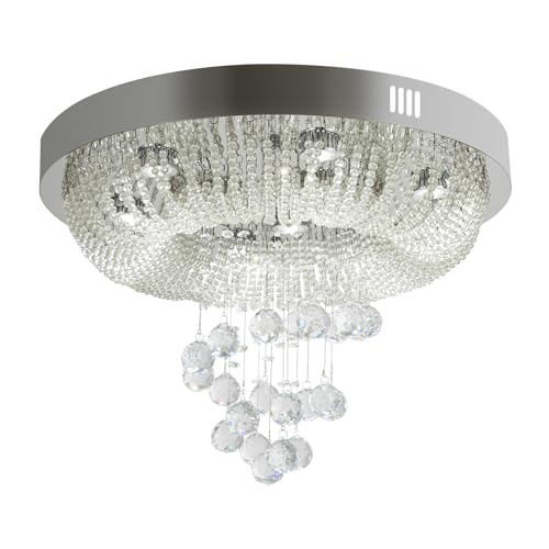 SAUADY Kristall Deckenlampe Deckenleuchte Schlafzimmer Lampe Kronleuchter Lüster Kristall-Kronleuchter Decke LED Weiß 60 * 40CM