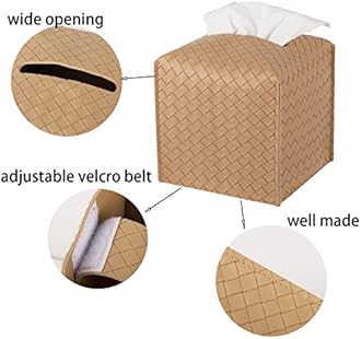 zoocatia Tissue Box Cover PU Leather Tissue Holder Square Facial Tissue Case Facial Paper Organizer Dispenser for Bathroom, Vanity Countertop, Tabletop, Car, Khaki