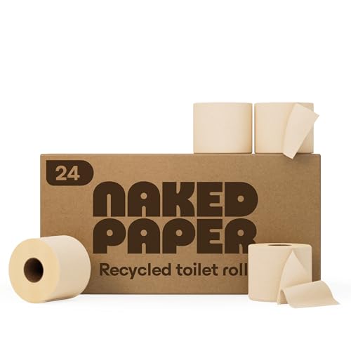 Naked Paper Unbleached Recycled Toilet Roll - 24 Rolls, Sustainable Bulk Toilet Paper, Super Soft & Strong, 320 Sheets Per Roll, Plastic-Free & Sensitive Skin Safe