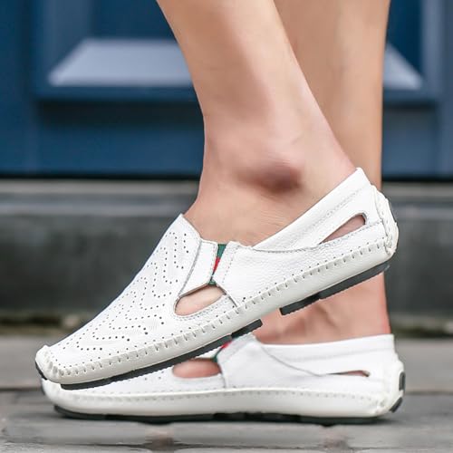 Image of Men's Breathable Summer Genuine Leather Sandal Perforated Casual Walking Driving Flats Shoes