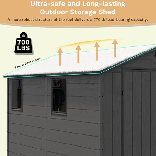 Image of Devoko 6x8 FT Resin Storage Shed with Floor, Outdoor Plastic Garden Shed with Window, Waterproof Tool Storage Shed with Lockable Door for Backyard, Patio, Lawn, Dark Gray