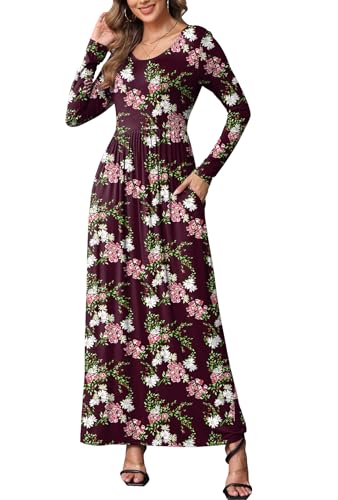 Image of EUOVMY Women's Long Sleeve Loose Maxi Dresses Casual Long Dresses with Pockets