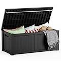 Mars Villa 119 Gallon Deck Box, Large Resin Outdoor Storage Box, Waterproof Storage Bin with Lockable Lid for Patio Furniture Cushions, Pool Supplies, Garden Tools, Weatherproof, Black