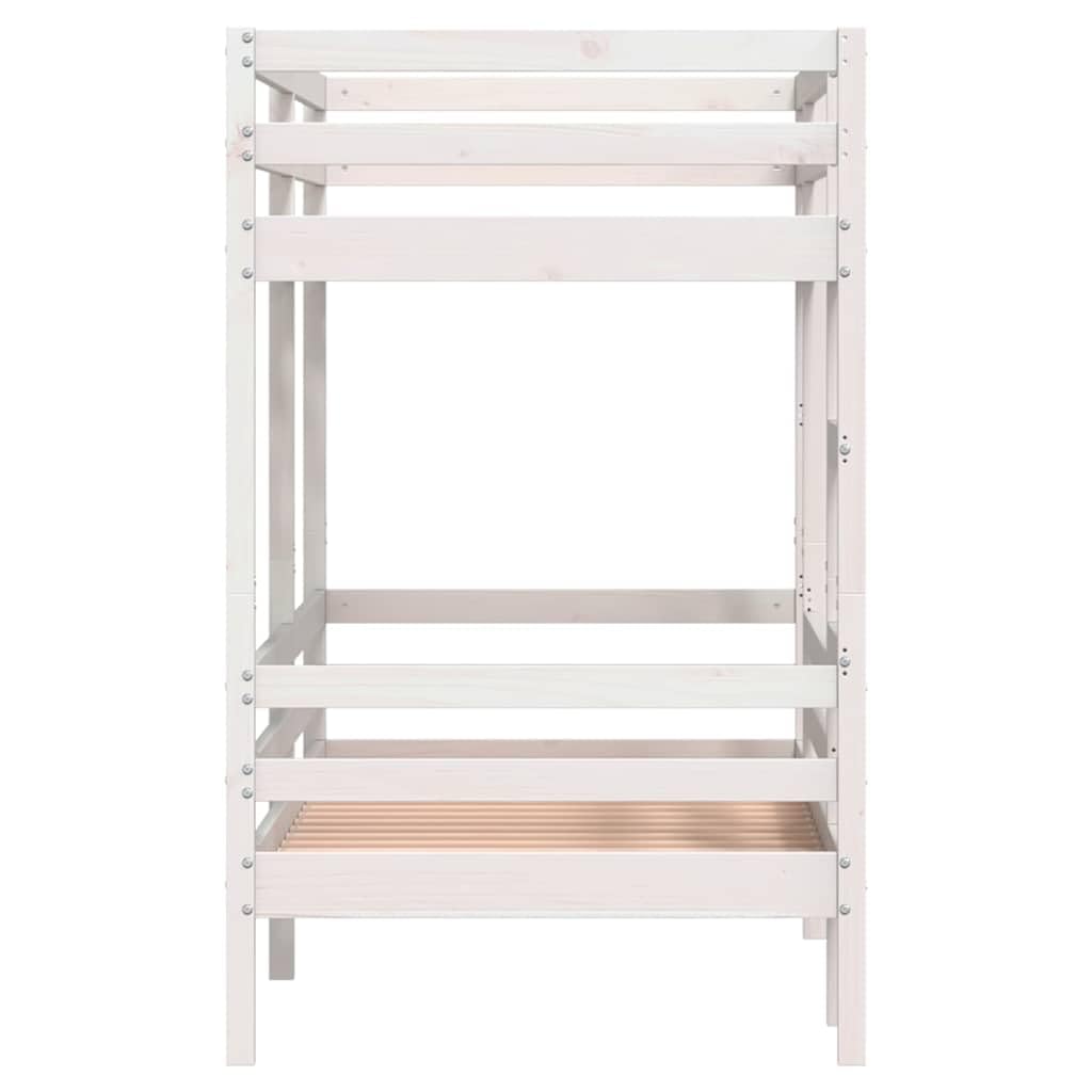 Litera blanca de 80 x 200 cm de madera de pino maciza, robusta estructura de cama con escalera, diseño seguro para habitaciones infantiles y jóvenes, mueble que ahorra espacio