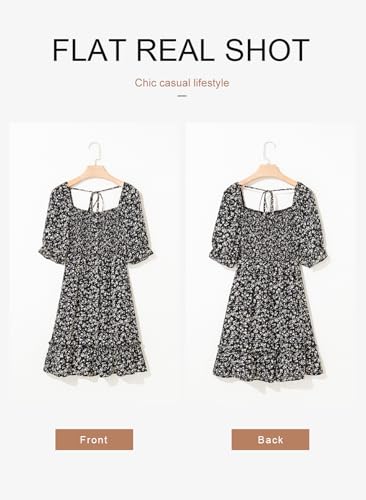 Image of Dokotoo Womens Casual Summer Dresses Short Sleeve Square Neck Smocked Boho Floral Sundress Flowy A-Line Mini Dress