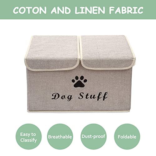 Geyecete Large Foldable Storage Cubes - Linen Fabric Boxes with Lid & Handles for Dog Apparel, Toys & Accessories (Beige) - Image 3