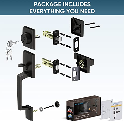 Image of TICONN Front Door Handle Set, Heavy Duty Square Door Lever & Single Cylinder Deadbolt Combo Reversible for Entrance Exterior Doors (Oil Rubbed Bronze)