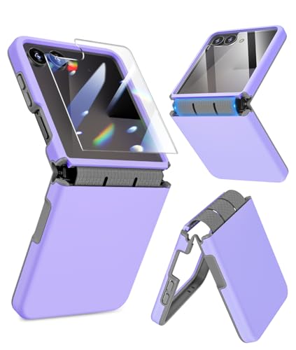Caka [Upgrade] for Samsung Galaxy Z Flip 7 Case [Wireless Charging Compatible][Hinge Protection] [Screen Protector] Women Men Shockproof Protection Phone Cover for Z Flip 7 2025 - Purple