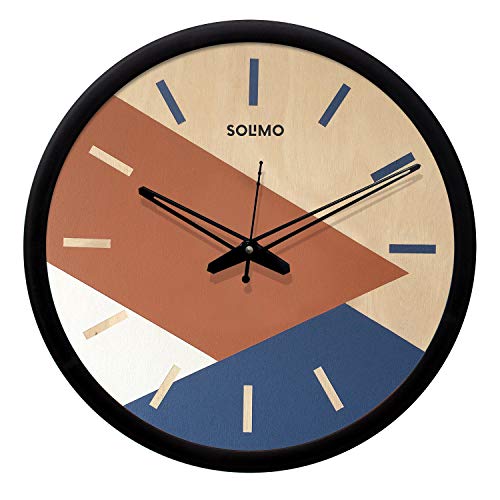 Image of Amazon Brand - Solimo 12-Inch Contemporary Plastic & Glass Wall Clock - Designer (Silent Movement, Black Frame), Analog