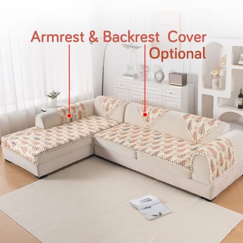 Image of HOKIPO Royal Kalamkari L Shape (3+3 Seater) Sofa Seat Mat with Tassel| Quilted Sofa Cover Mat, 'Tassel Twigs' Series (IN-986-T2*2)