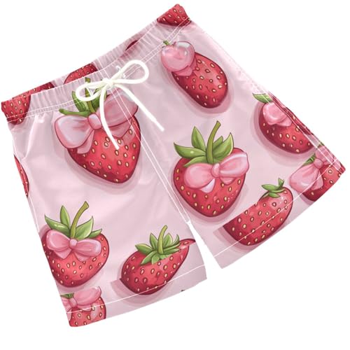 Pigsaly Boys' Swim Board Shorts Cartoon Red Strawberry Boy's Swim Trunks Kids Swimwear 4T