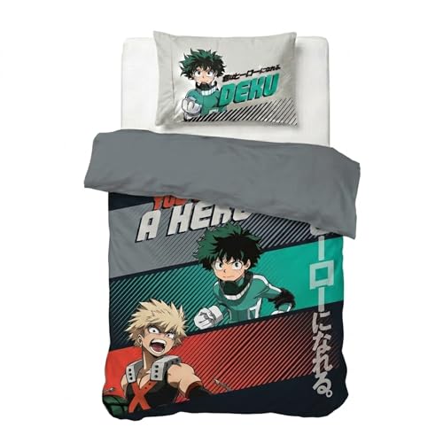 Jay Franco Childrens Sony My Hero Academia Single Duvet Cover Set 100% Cotton Super Soft Bedding with Pillowcase Official Licensed Product Multi 2 Piece Set
