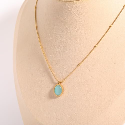 Collier en acier de synthèse or avec pendentif ovale vert - 6
