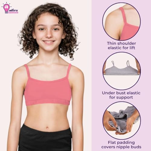 Image of ADIRA | Beginners Bra for Girls 13-14 Years | Flat Padding for Nipple Coverage | Comfortable Strecthy Cotton | Comfy-Breathable Beginners Bra & Super Soft Material | Pack of 3