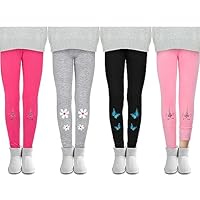 Cooraby 4 Pack Girls Winter Fleece Lined Leggings Girls Thick Warm Leggings Stretchy Thermal Tights Kid Winter Printed Pants