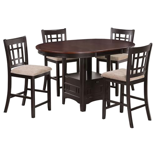Coaster Home Furnishings - LAVON - 5-Piece Counter Height Dining Set - Oval Extendable Table with Storage & 4 Upholstered Chairs - Dining Room & Kitchen - Light Chestnut - 105278-S5