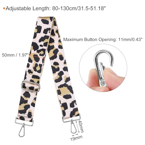 Image of uxcell Purse Strap Replacement, 31-51inch Adjustable Polyester Leopard 2inch Wide Crossbody Shoulder Strap for Handbag Guitar(Pink, Silver Buckle)