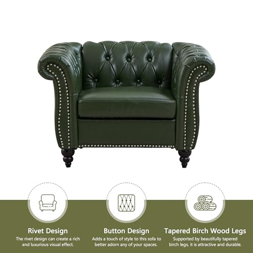 Image of QHITTY 2 Piece Living Room Set, Sectional Chesterfield Sofa Chair Contemporary Upholstered Leather Loveseat Couch Sets for Living Room, Office (Green)