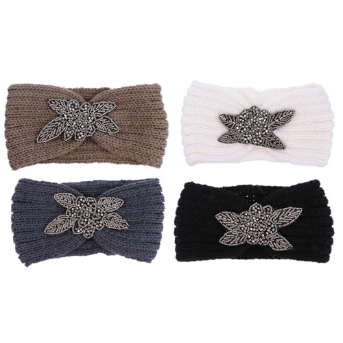 Bandeau pour femmes strass chic en laine tricotée haut de gamme pour l'hiver