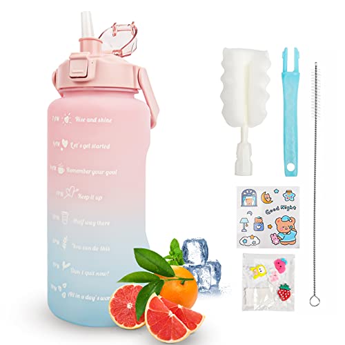 KETIEE 2 Litre Water Bottle with Straw, 2L Large BPA Free Sports Water Bottle with Time Markings, Leak Proof Drinks Bottle Motivational Water Bottle f