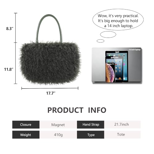 Image of Women's Fuzzy Tote Bag Curly Handbag Furry Shoulder Bag Large Plush Top Handle Purses Winter