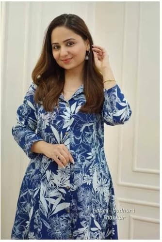 Image of Women's Cotton Kurta with Trousers Set, Floral Print, Regular Fit